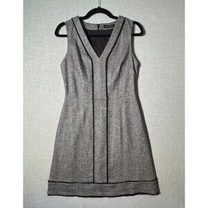 Banana Republic Gray Herringbone Sleeveless Dress Size 4 Wool Blend Fit & Flare